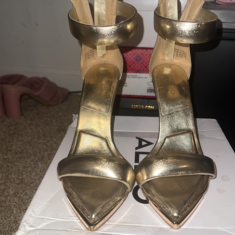 Women gold Ankle strap Stiletto high heel
